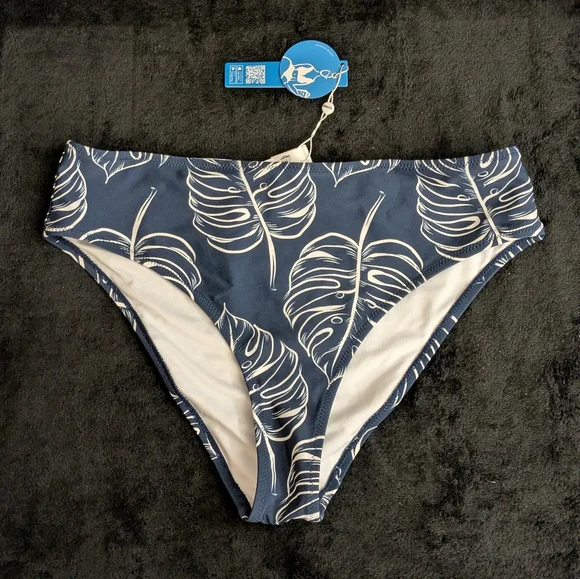 🆕 NWT Cupshe Navy Blue White Tropical Floral Swim Bottoms Large - Picture 4 of 11